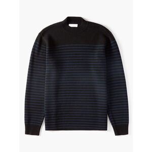 Everlane men's black blue stripe midweight Merino wool blend mockneck sweater